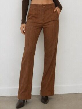 FRENCHI Brown Pinstripe Herringbone Dress Pants Womens Size 5 High Rise Wide Leg